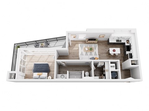 Floor plan for 1 bed, 1 bath, 709 sqft